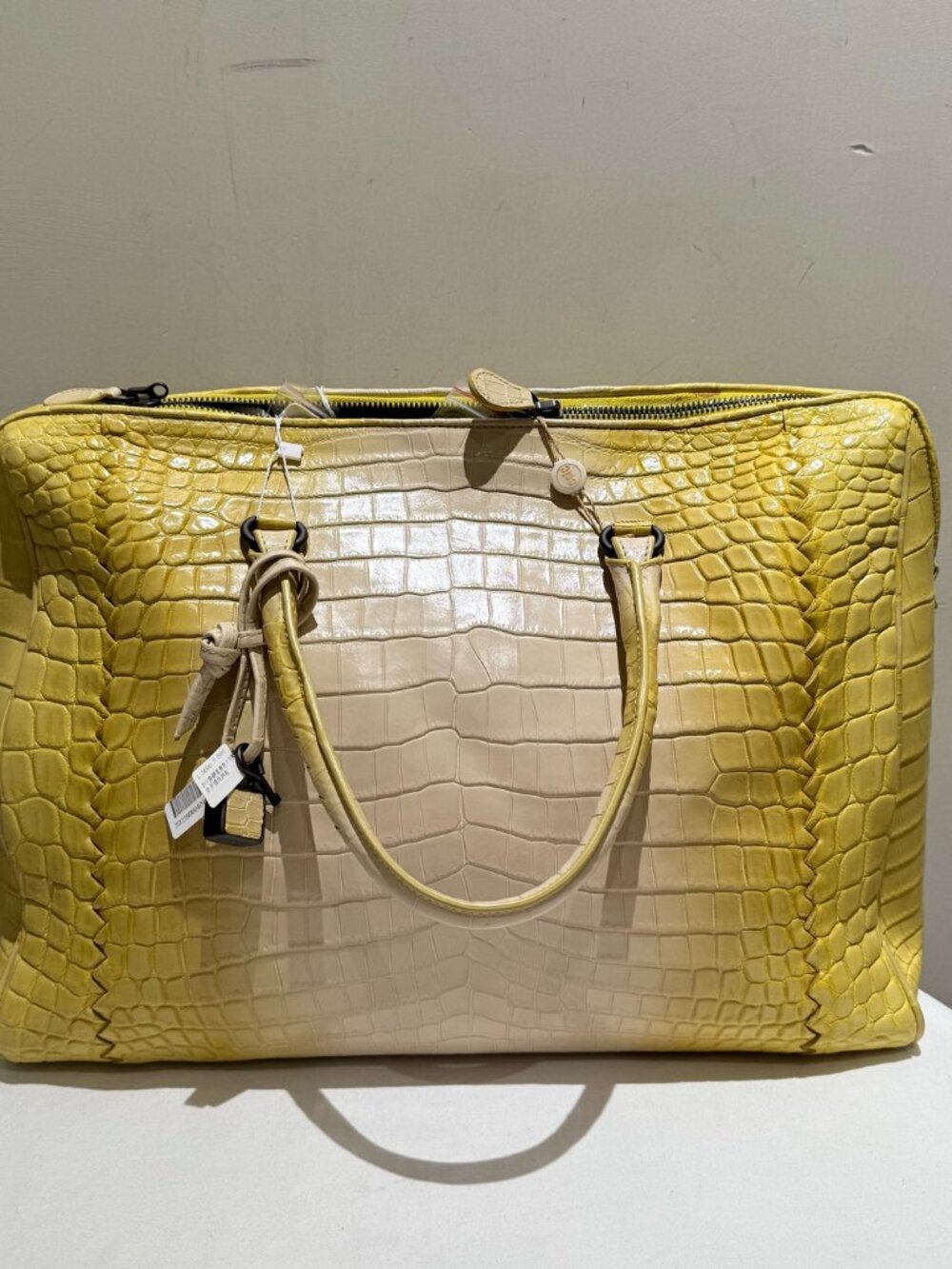Bottega Veneta Yellow Gradient Croc Embossed Cowhide Leather Tote Briefcase